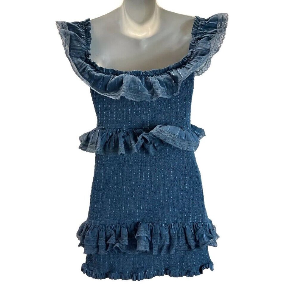 Tularosa Blue Ruffled Mini Dress - Picture 2 of 10